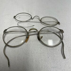 2 Antique Eyeglasses Ben Franklin Look Wire Rim Frame As Is Broken Parts Lot